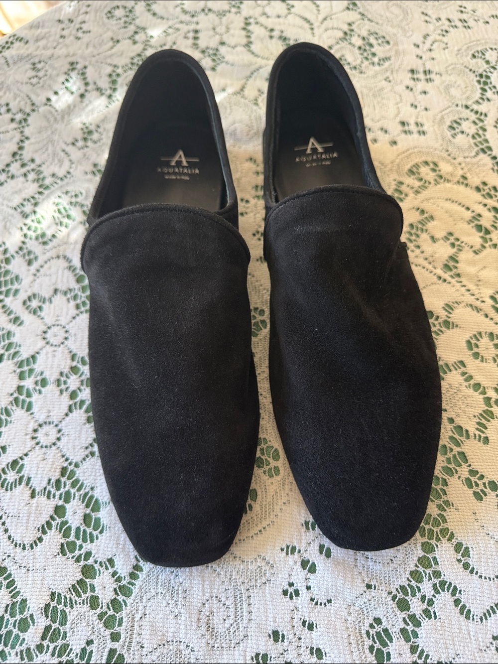 Aquatalia Black Suede Women's Slip-On Loafers